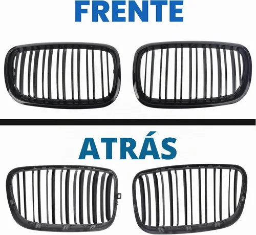 Vista 6 de Parrilla de riñón para parachoques delantero, color negro brillante, compatible con BMW X5 E70 X6 E71 2007-2014 doble listón doble línea