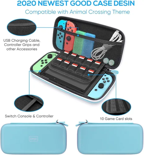 Vista 3 de Paquete de accesorios de interruptor para Animal Crossing - Kit de accesorios 26 en 1 con funda de transporte, protector de pantalla, empuñaduras