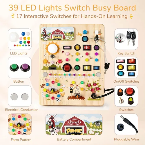 Vista 2 de Joyreal Tablero ocupado con 17 interruptores LED, juguetes Montessori