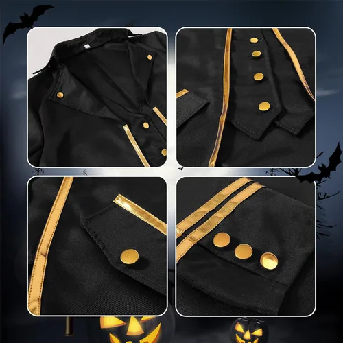 Vista 3 de Chamarra estilo vintage gótico para hombre, estilo steampunk, estilo medieval, renacentista, disfraz para Halloween