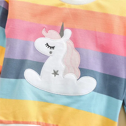 Vista 4 de LitBud Sudaderas para niñas pequeñas, ropa de unicornio con cuello redondo, suéter de manga larga para niñas de 1 a 7 años