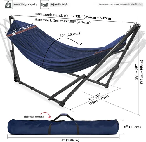 Vista 3 de Tranquillo Hamaca doble universal con soporte incluido para 2 personas/soporte plegable para hamaca de 600 libras de capacidad, estuche portátil 1.
