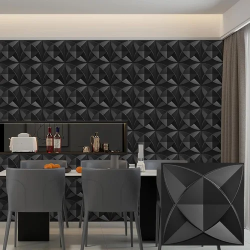 Vista 23 de Heikki Paquete de 30 paneles de pared 3D para decoración de pared interior, paneles de pared con textura de flores de PVC para sala de estar Negro-YJ