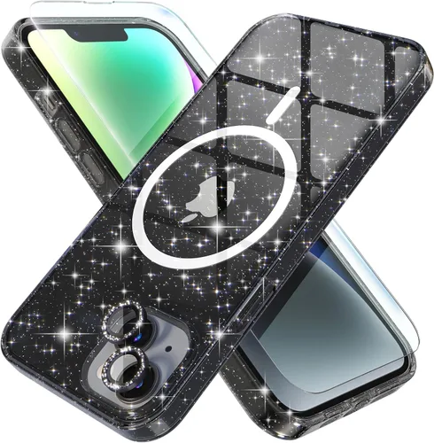 Vista 22 de Choiche Funda para iPhone 15 Pro Max compatible con MagSafe, color negro Purpurina negra