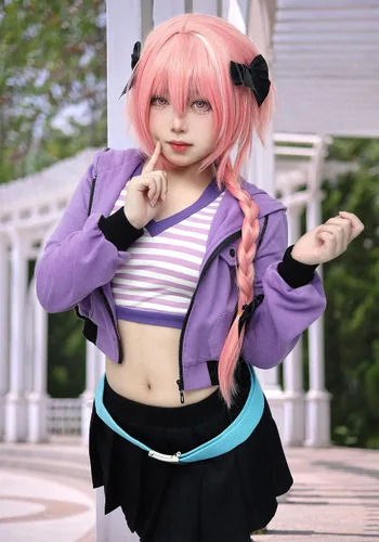 Vista 7 de C-ZOFEK Disfraz de cosplay de Fate Astolfo para mujer disfraz de anime morado con cinturón y tocado fiesta de Halloween FGO Rider