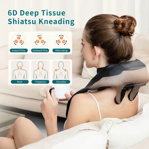 Vista 10 de Nekteck Masajeador de cuello 6D con calor, masajeador de cuello Shiatsu