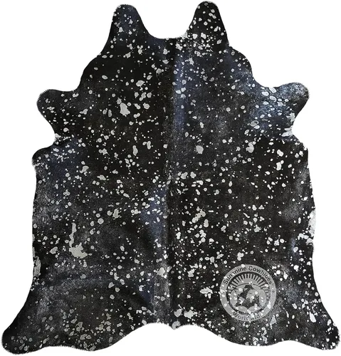 Vista 10 de Sunshine Cowhides Alfombra de piel de vaca negra teñida, 100 % color dorado metálico auténtico, alfombra de estilo moderno de piel de animal