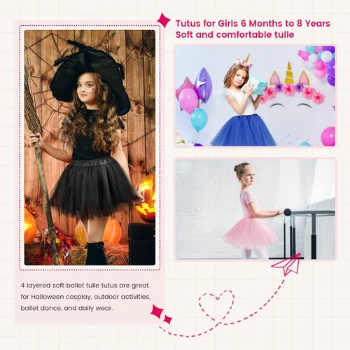 Vista 6 de Simplicity Falda tutú de tul de 4 capas para bebé, 6 meses a 8 años