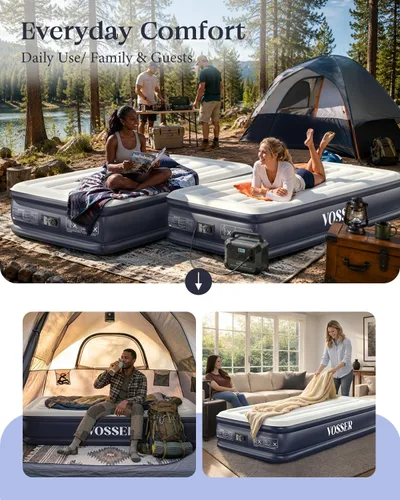 Vista 4 de VOSSER Colchón de aire individual XL con bomba incorporada, colchón inflable extra largo de 13 pulgadas elevado de 80 pulgadas, cama de aire