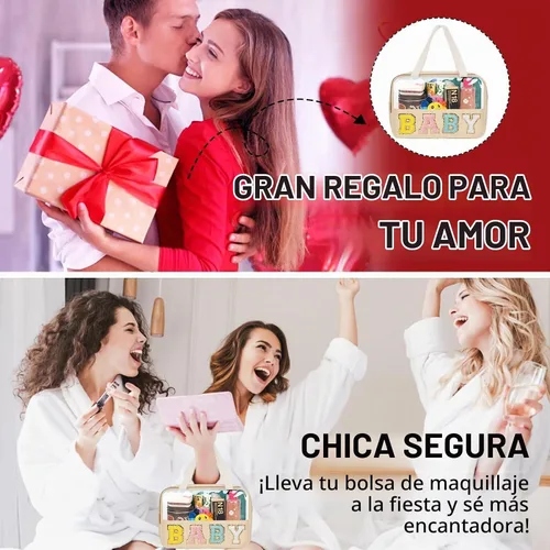 Vista 7 de izuzta Bolsas de maquillaje transparentes tipo tote con letras de chenilla, bolsa de maquillaje preppy con asa, Moda BEBÉ-Beige