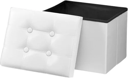 Vista 29 de Bsketa Otomana de Almacenamiento, Taburete Plegable con Asiento Acolchado de Espuma Más Gruesa, Otomana Pequeña de Cuero para Almacenamiento, Banco