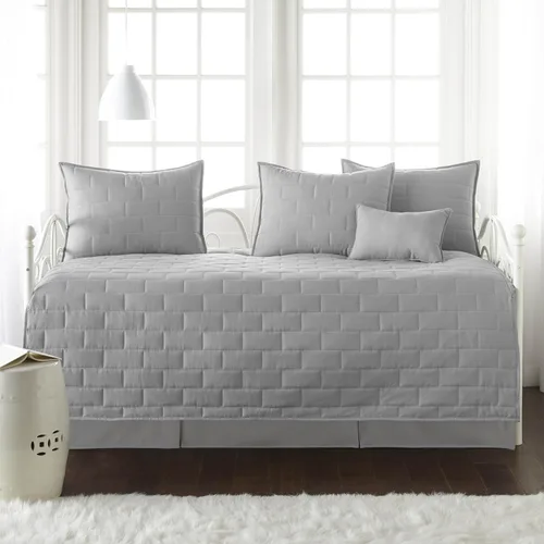 Vista 23 de Juego de funda para sofá cama de tamaño individual, 6 piezas, fundas a 1 - Hojas Botánicas Gris