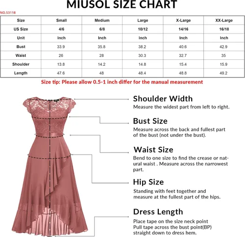 Vista 6 de Miusol Vestido de dama de honor elegante con cuello en V y encaje floral retro para mujer