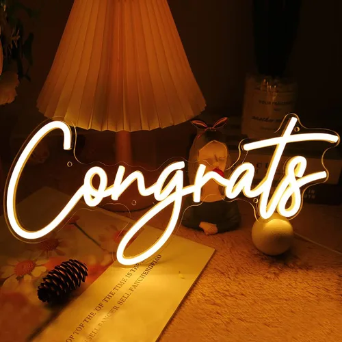 Vista 10 de Britrio Letrero de neón con texto en inglés "Congrats Grad" para graduación, celebración, fiesta, decoración iluminada, clase de 2026