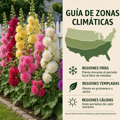 Vista 6 de 100 semillas dobles de Hollyhock – Flores perennes de reliquia multicolor, ideales para bordes y jardines de cabaña
