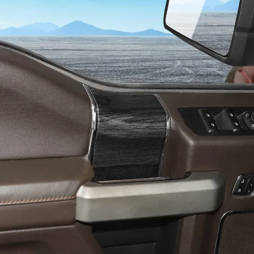 Vista 7 de Hoolcar Cubierta de ABS para manija de puerta interior, accesorios para Ford F150 2015-2020, grano de madera negro