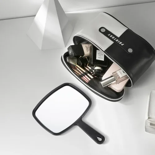 Vista 6 de HYOUJIN Espejo de mano (6.7 x 9.4 pulgadas), espejo pequeño de mano para peluquería y salón, espejo portátil de maquillaje de mano para viajes, Negro