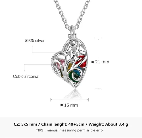 Vista 3 de Lam Hub Fong - Collar personalizado de plata ley con colgante de piedra natal simulada para mujeres, madres hijas y relaciones promesa collar