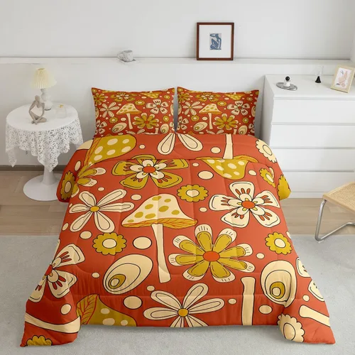 Vista 15 de Lindo juego de edredón de flores para niños y mujeres. Juego de ropa de cama de flores coloridas de dibujos animados, tamaño individual, bonito