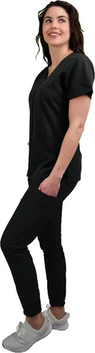 Vista 2 de Green Town Conjunto médico de enfermería con cuello en V y cremallera completa para mujer GT 4FLEX