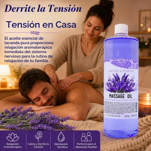 Vista 6 de SPA REDI Aceite de masaje de tejido profundo, deslizamiento sin residuos, lavanda, 32 onzas