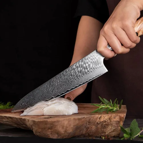 Vista 7 de ZZYY - Juego de cuchillos de cocina de acero de damasco, 9 piezas, cuchillo de chef japonés, cuchillo de cocina para pelar, mango de madera