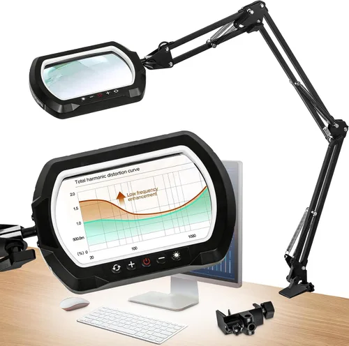 Vista 13 de Lupa iluminada con brazo oscilante de 3 secciones, 12 unidades, ultra larga, lámpara de lupa grande rectangular de 5.3 x 3.2 pulgadas con soporte