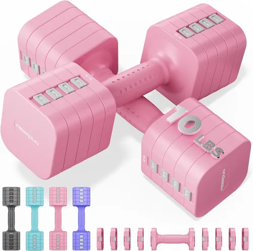 Vista 16 de FEIERDUN DB3 - Juego de mancuernas ajustables 5 en 1, 6 libras/10 libras, pesas ajustables para mujeres en casa, pesas de mano estables de doble