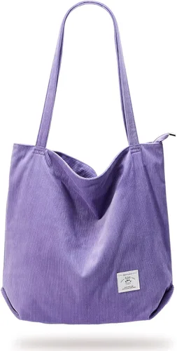 Vista 32 de KALIDI Bolsa Tote de Pana para Mujer con Cremallera Bolsa de Mano Casual Tote Bolsa de Hombro de Gran Capacidad con Bolsillos 1 negro y 1 blanco.