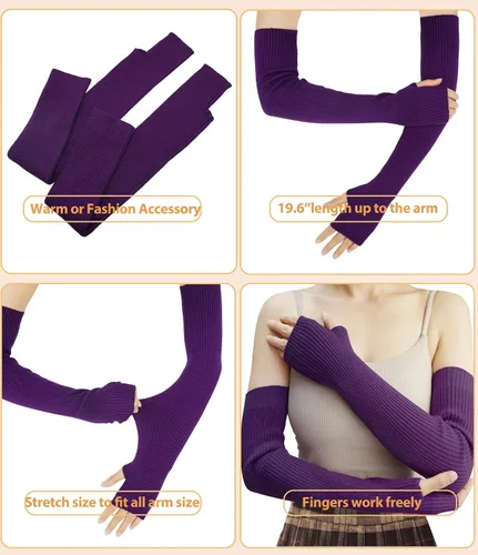 Vista 61 de Guantes cálidos de cachemira de brazo largo para mujer, guantes de invierno acogedores sin dedos, calentadores de brazos suaves, gran regalo