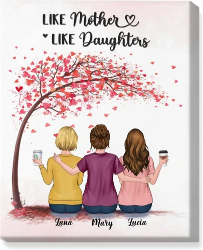 Vista 9 de Gossby Lienzo personalizado para madre e hija, regalo de cumpleaños, Navidad, Día de la Madre para mamá de 2 hijas con diseño, nombre, regalo