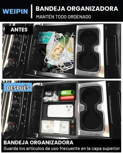Vista 3 de Bandeja organizadora de consola central de 3 piezas y bandeja de consola compatible con Chevy Silverado 2014-2018/GMC Sierra 1500 y Silverado