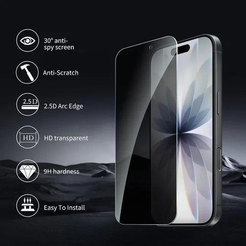 Vista 4 de Paquete de 2+2 protectores de pantalla de privacidad para iPhone 17 con protector de lente de cámara, película de protección de vidrio templado
