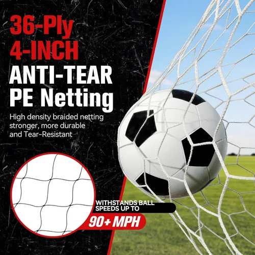 Vista 3 de ZEALFEEL Portería de fútbol 3 en 1 con red de respaldo y rebote, red de rebote de fútbol de 21 x 10 pies con 2 objetivos, red de polietileno de 36