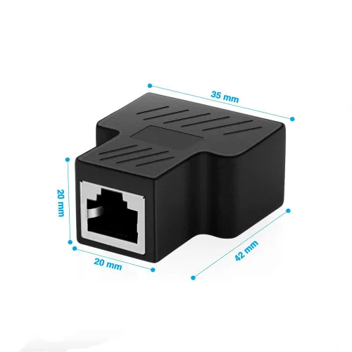 Vista 3 de Conector divisor RJ45, adaptador de red USB 1 a 2 hembra de doble LAN Ethernet compatible con Cat5, Cat5e, Cat6, Cat7
