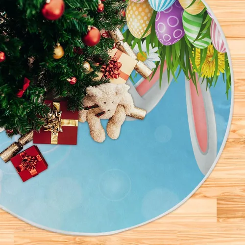 Vista 5 de Moudou Falda de árbol de Pascua, huevos de conejito de Pascua, falda de árbol de Navidad, tapete para decoración de interiores y exteriores