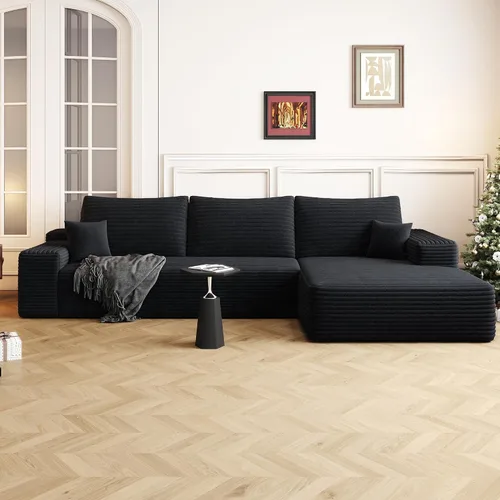 Vista 30 de AUGOP Sofá modular moderno de 96 pulgadas para sala de estar, sofá modular con sofás en forma de L, sofá tapizado sin hueso, sofá seccional con Negro