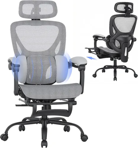 Vista 12 de MALOL Silla de oficina ergonómica de malla con reposapiés, silla ejecutiva de escritorio de computadora con respaldo alto con reposacabezas