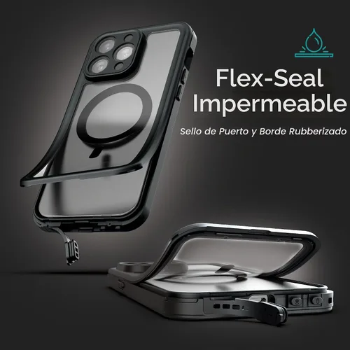 Vista 2 de Encased Titan - Funda impermeable para iPhone 15 Pro con clip para cinturón (compatible con MagSafe), funda protectora de cuerpo completo con funda