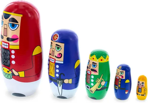 Vista 3 de BestPysanky Juego de 5 muñecos anidables de madera cascanueces de 5.5 pulgadas