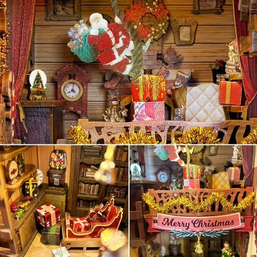 Vista 8 de Kit de rincón de libros de bricolaje, decoración de estantería de librería, rompecabezas de madera 3D con LED, regalo de Halloween, Navidad