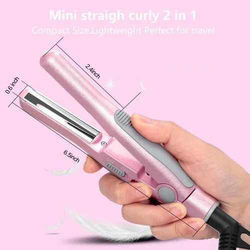 Vista 4 de DAN Technology, Plancha de pelo pequeña para cabello corto, mini plancha de pelo de 1/2 pulgada, plancha plana de viaje de doble voltaje, placas