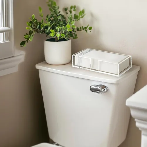 Vista 6 de Kordory Bandeja con soporte para toallas de invitados de acrílico para baño, soporte transparente rectangular para servilletas de baño para cocina