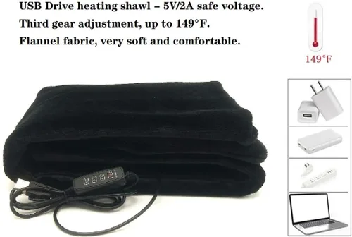 Vista 3 de Manta/Chal/Mantas USB con Calefacción, Almohadilla de Calefacción de Franela de 35" x 23" para Todas las Ocasiones Incluyendo Exteriores - 3