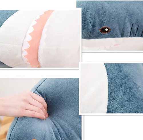 Vista 6 de XIYUAN Almohada de peluche de tiburón de 23.6 pulgadas, almohada de tiburón suave y linda, almohada de juguete de tiburón grande, almohada