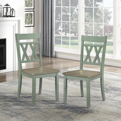 Vista 12 de Lexicon Silla de comedor de madera estilo granja, juego de 2, respaldo cruzado doble, sillas rústicas sin brazos, muebles de cocina y comedor, Negro