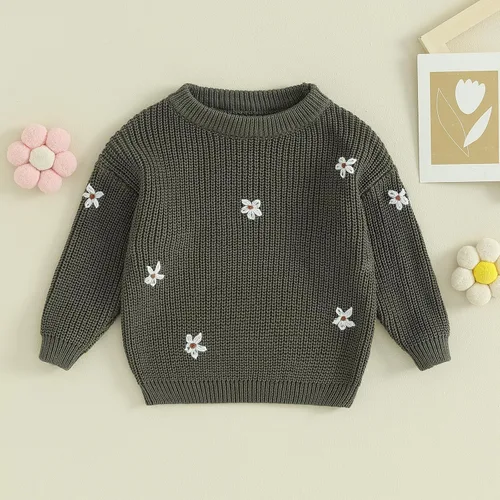 Vista 2 de Karwuiio - Suéter de punto para bebé, niña, niño, cuello redondo, manga larga, sudadera para otoño e invierno