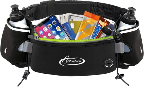 Vista 11 de AiRunTech Cinturón de hidratación para correr con botella de agua, riñonera para teléfono y cartera, bolsa de correr, accesorios esenciales BK+BK