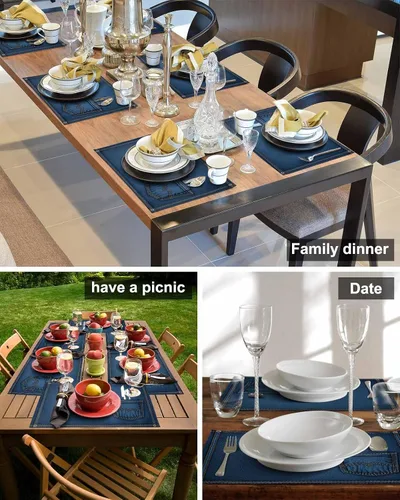 Vista 6 de Western Cowboy - Juego de 4 manteles individuales para mesa de comedor, tela de lino de algodón con bolsillo, arpillera cuadrada, rectangular