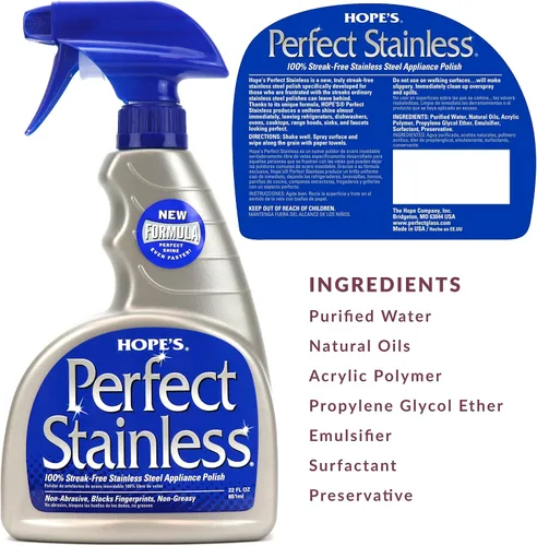 Vista 2 de HOPE'S Perfect - Limpiador y pulidor de acero inoxidable con paño de microfibra, 22 onzas, fórmula autopulidora sin rayas, bloquea las huellas
